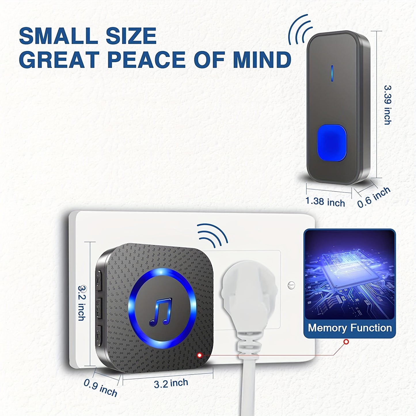Wireless Doorbell System with 2 Transmitters & 2 Plug-in Receivers, 1000ft Range