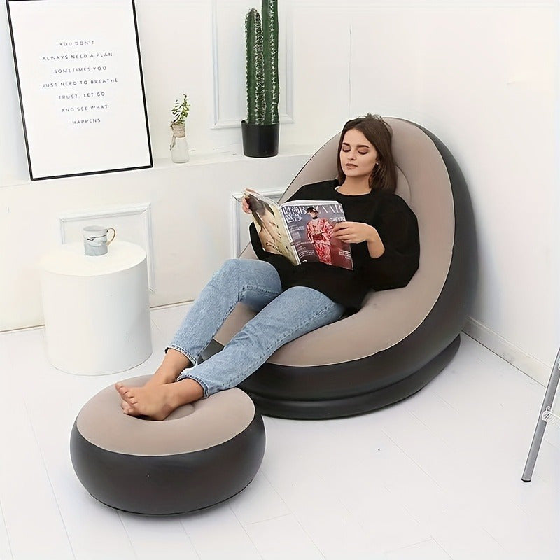 Adult Inflatable Recliner with Foot Stool – Foldable Air Sofa, Portable Chair