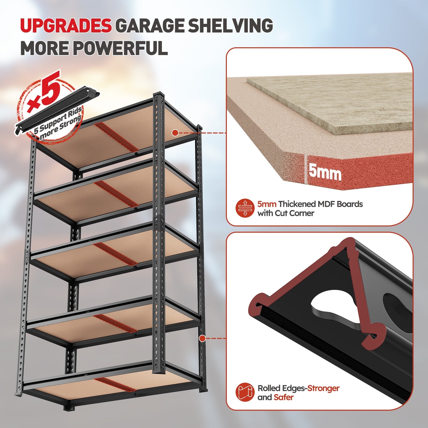 2000LBS Heavy Duty Garage Shelving – 5 Tier Adjustable Metal Storage Rack, Black