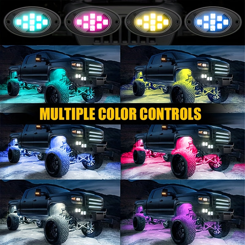 Truck Rock Lights RGB LED Kit – Dual Control Neon Underglow for Off-Road SUV/ATV