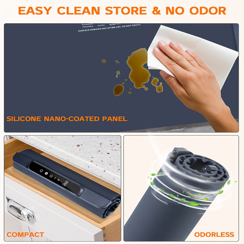 Electric Food Warming Pad with 11 Heat Levels & 10H Timer, Foldable Silicone Buffet Tray
