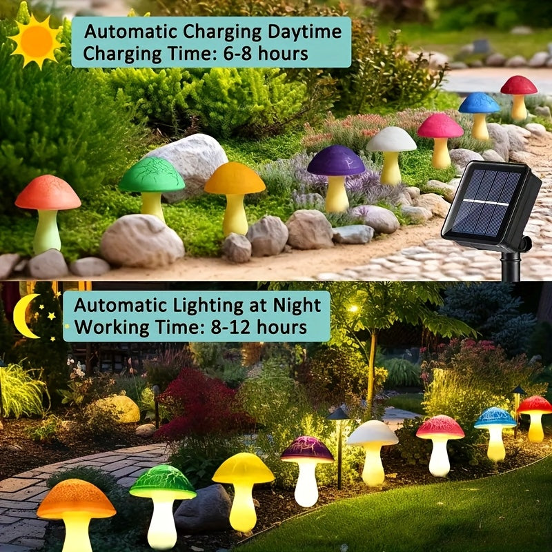 Solar Mushroom Garden Lights Outdoor, 8 LED Decorative Landscape Lights IP65 Waterproof