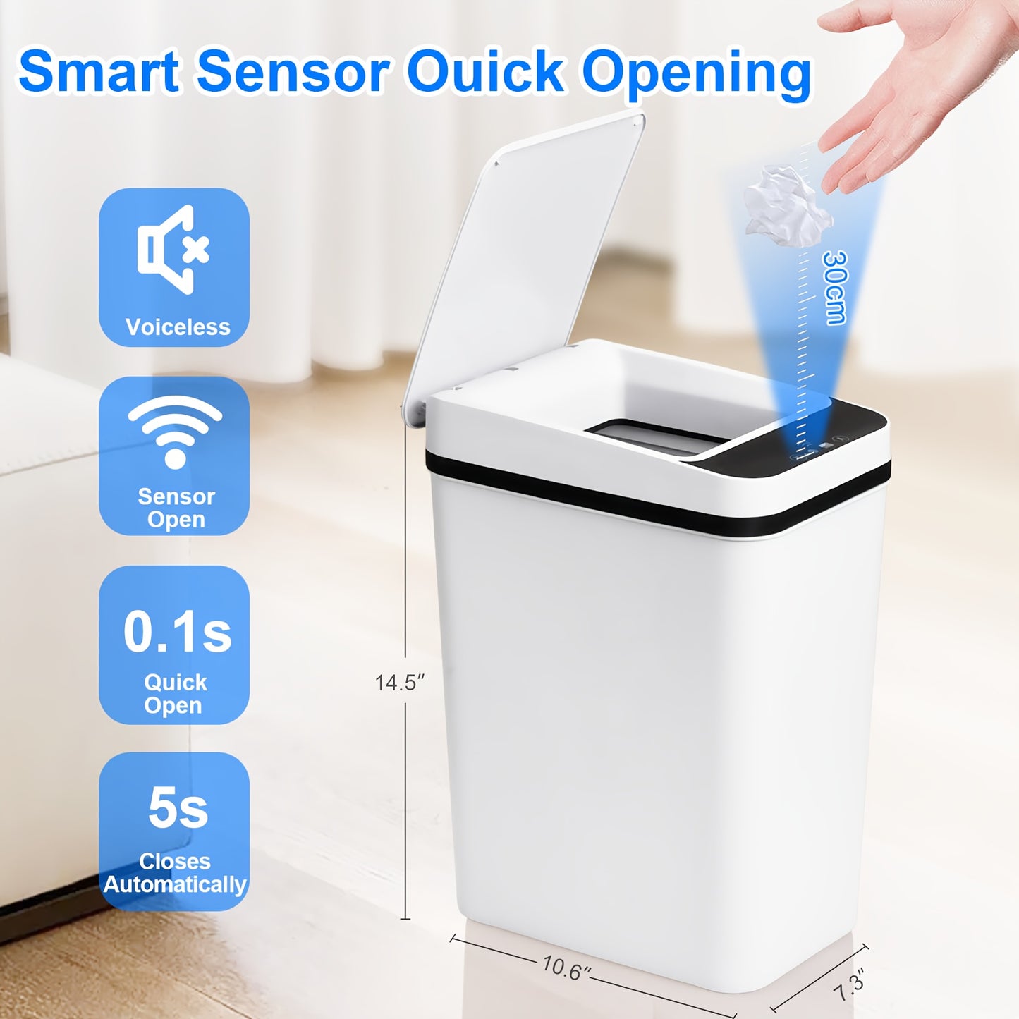 Touchless Bathroom Trash Can with Lid, 2-Pack Smart Sensor Garbage Bin, 2.8 Gal