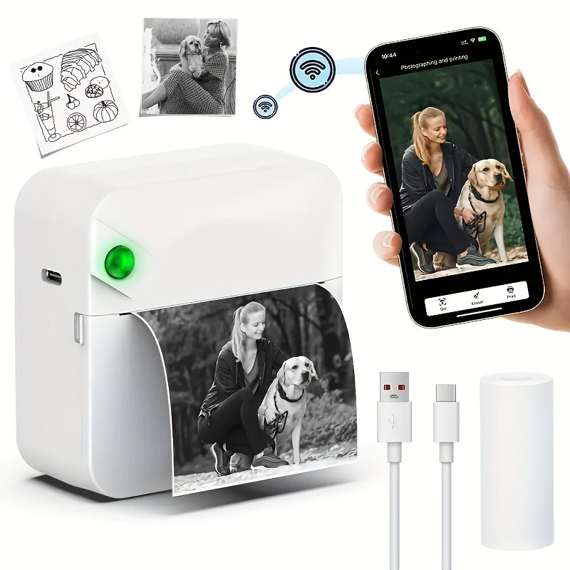 Pocket Thermal Sticker Printer – Inkless Mini Bluetooth Printer with Paper Roll