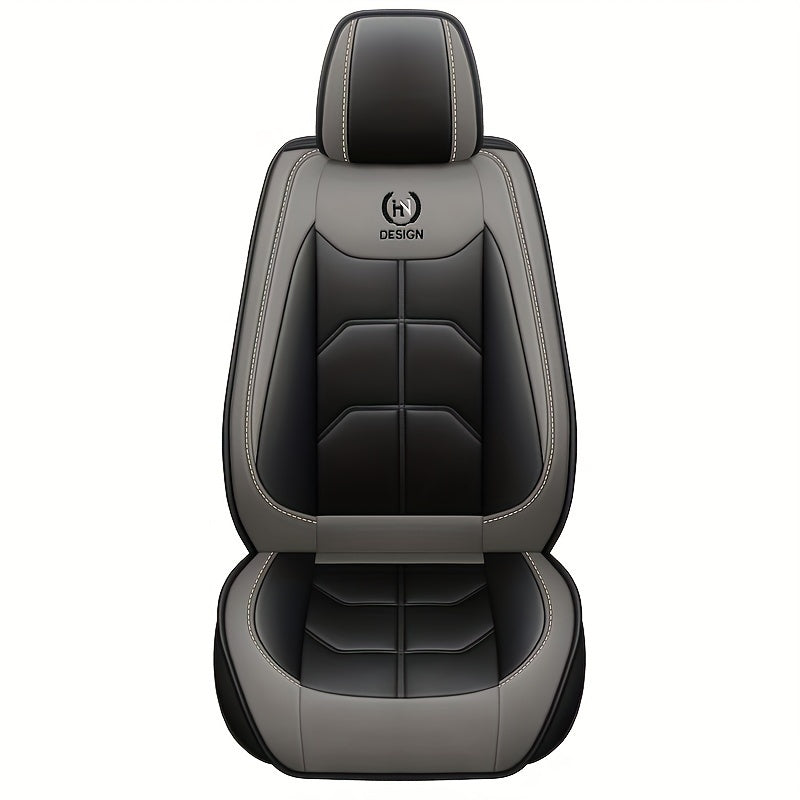 Black PU Leather Front Car Seat Covers – Red Stitching for Sedans, SUVs, Trucks