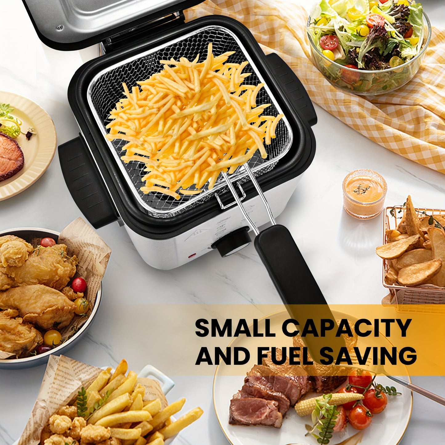 1500W Electric Deep Fryer with Basket, 84.5oz Family Size, Adjustable Temp & Easy Clean