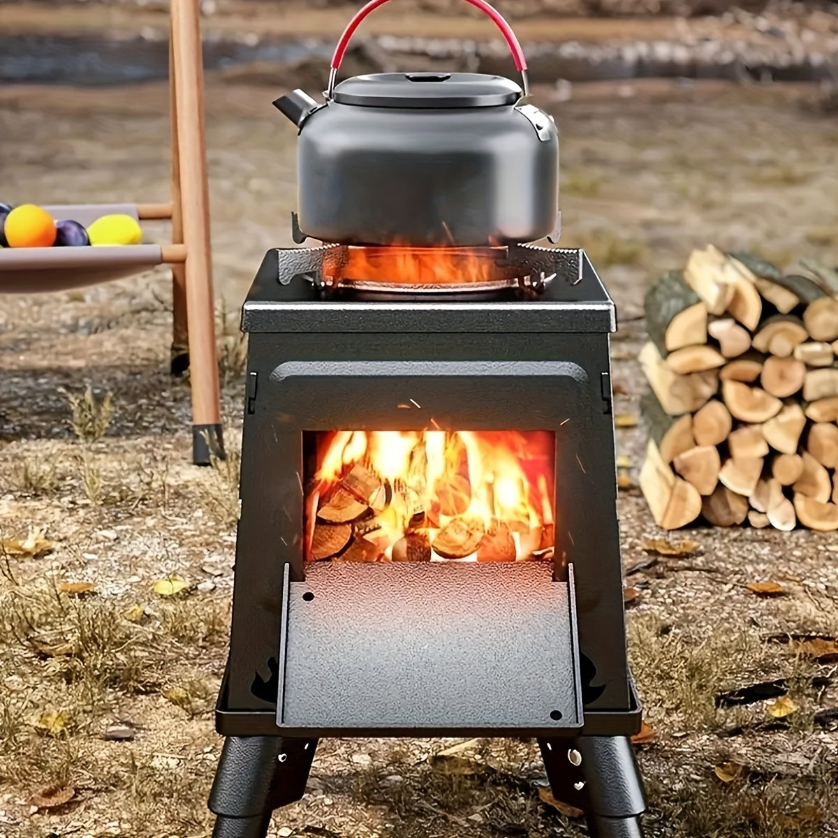 Portable Cast Iron Wood Burning Camp Stove for Outdoor Cooking, Hiking & Camping