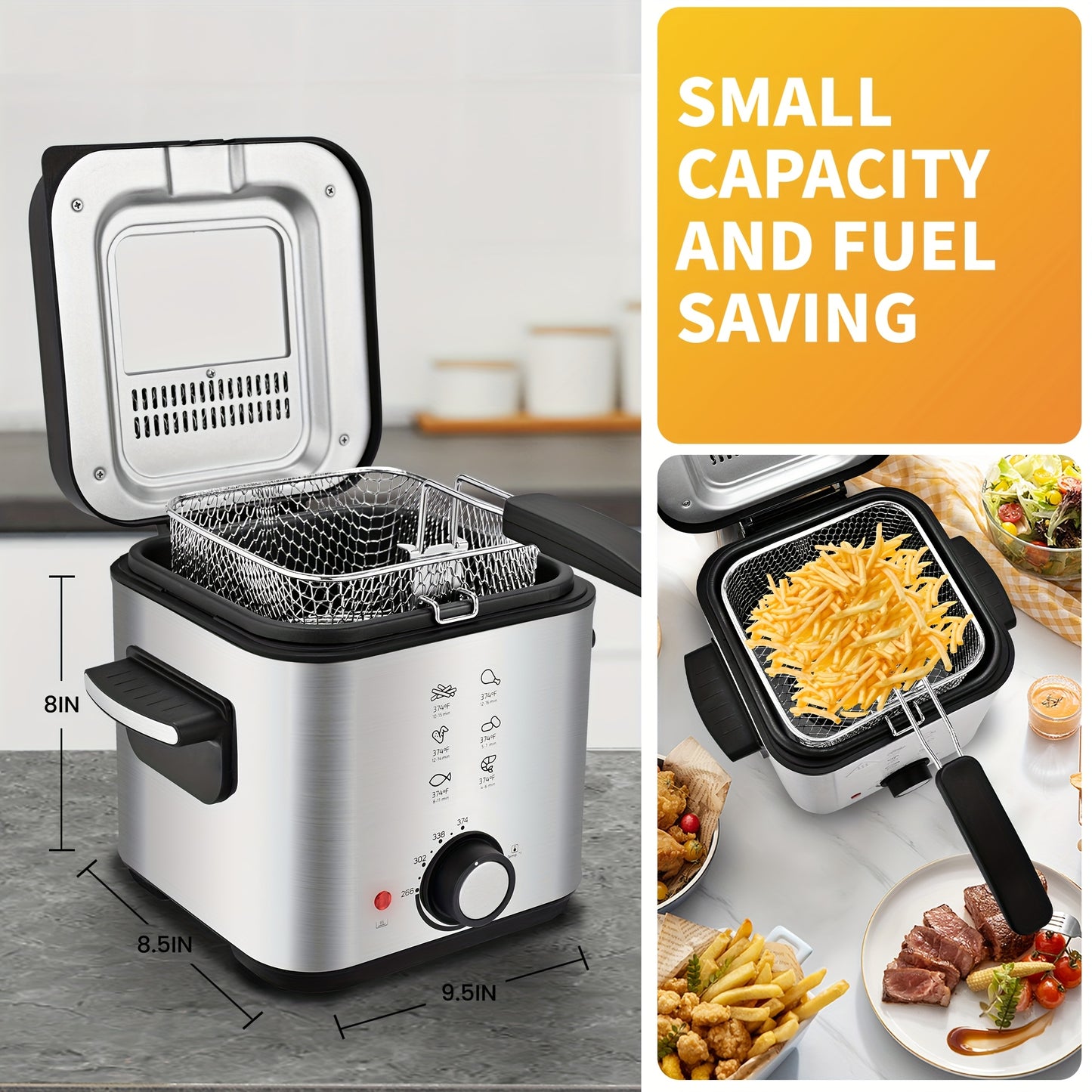 1500W Electric Deep Fryer with Basket, 84.5oz Family Size, Adjustable Temp & Easy Clean