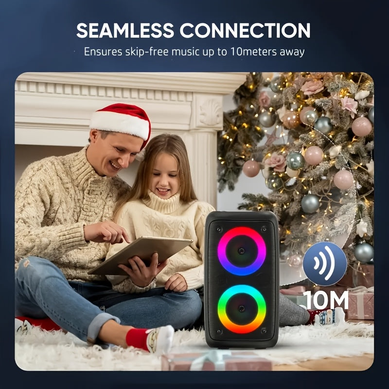 Karaoke Machine with Wireless & Wired Mics, Bluetooth Speaker with LED Lights for Party & Home