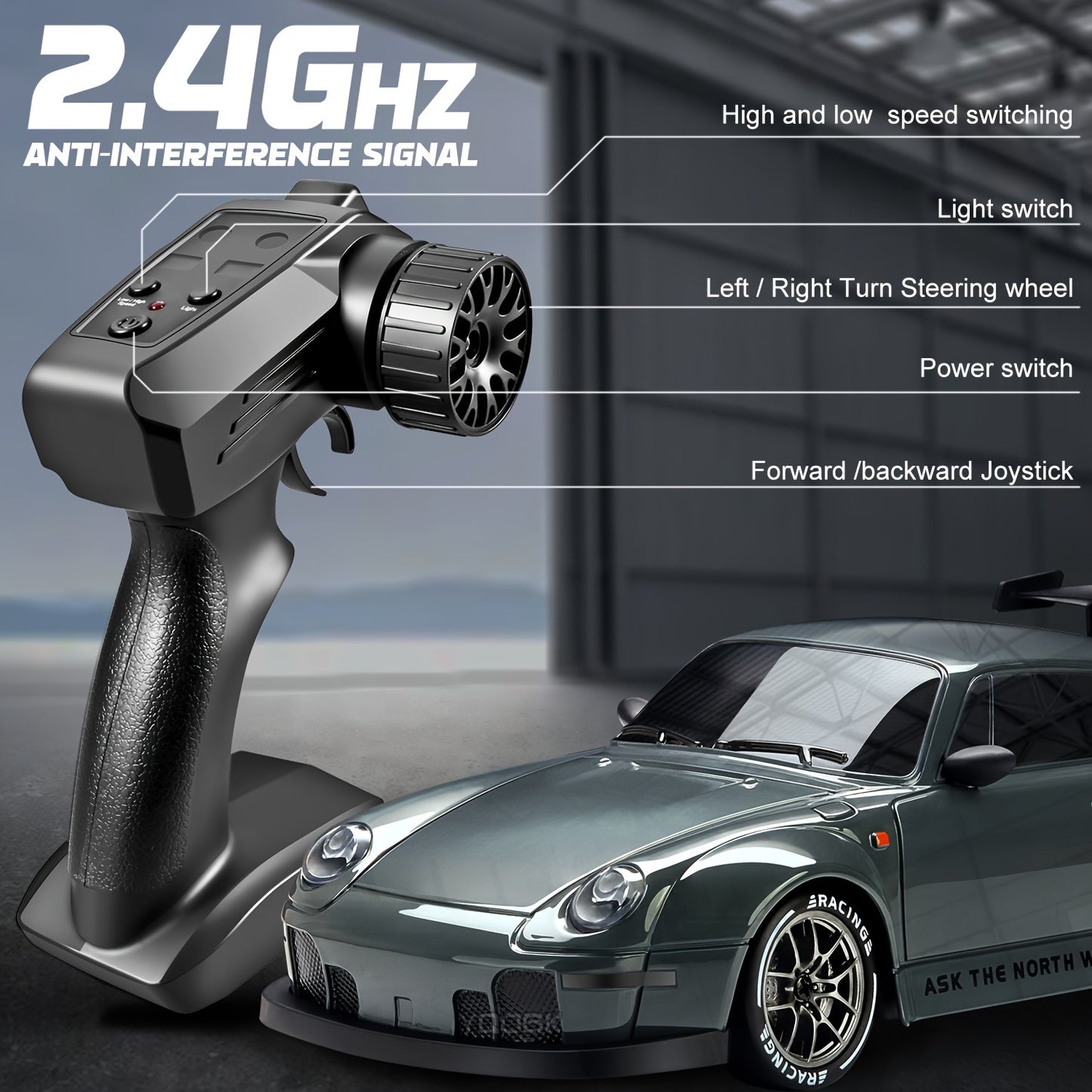 1:24 RC Drift Racing Car – 2.4GHz High-Speed Remote Car with Lights & Tires Moktan Sabai