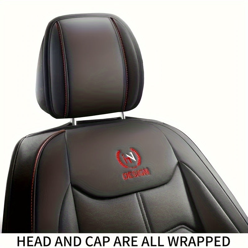 Black PU Leather Front Car Seat Covers – Red Stitching for Sedans, SUVs, Trucks