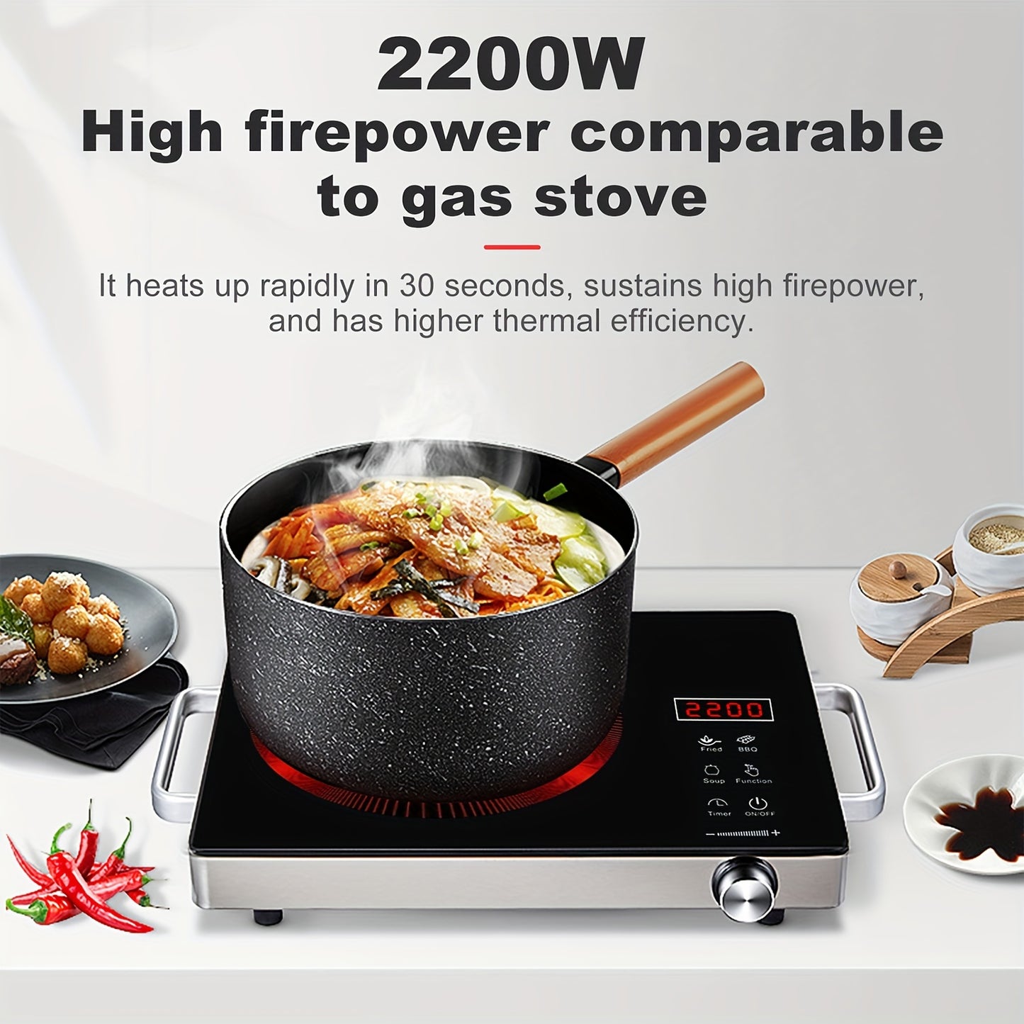 2200W Electric Ceramic Stove, Infrared Induction Cooktop Burner for Home Cooking