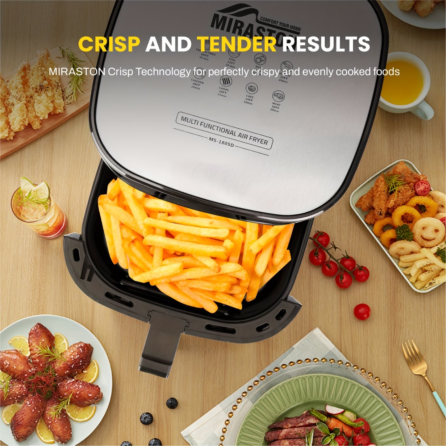 Smart Touch Air Fryer 6.5QT/2.8QT – View Window, 8 Presets, Dishwasher Safe Moktan Sabai