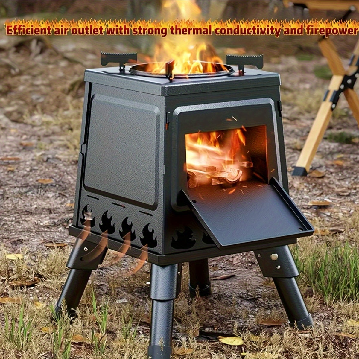 Portable Cast Iron Wood Burning Camp Stove for Outdoor Cooking, Hiking & Camping