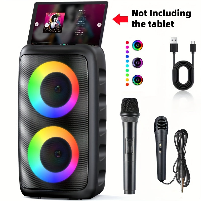 Karaoke Machine with Wireless & Wired Mics, Bluetooth Speaker with LED Lights for Party & Home