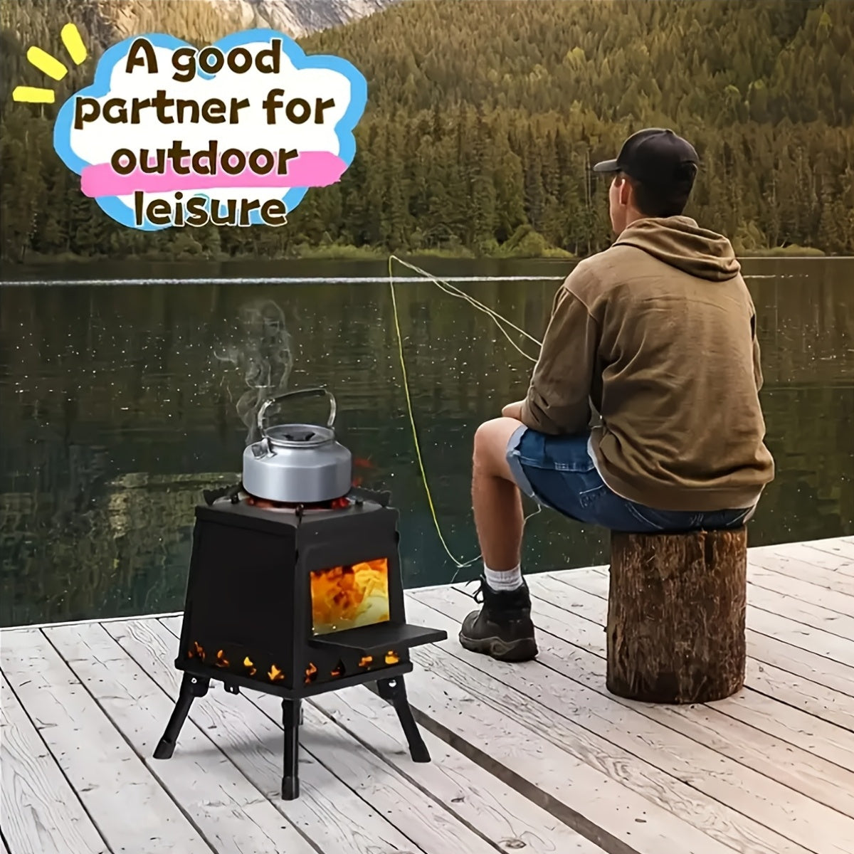 Portable Cast Iron Wood Burning Camp Stove for Outdoor Cooking, Hiking & Camping