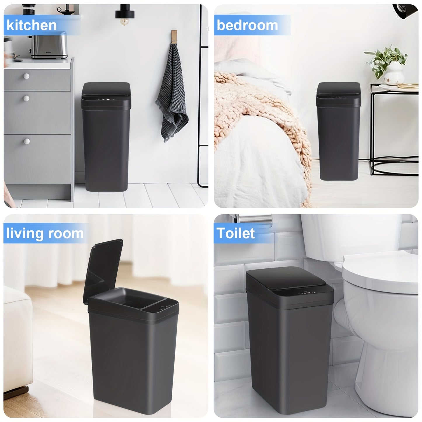 Touchless Bathroom Trash Can with Lid, 2-Pack Smart Sensor Garbage Bin, 2.8 Gal