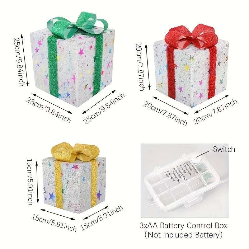 Lighted Christmas Gift Box Set of 3 with LED Lights, Outdoor Indoor Holiday Decor