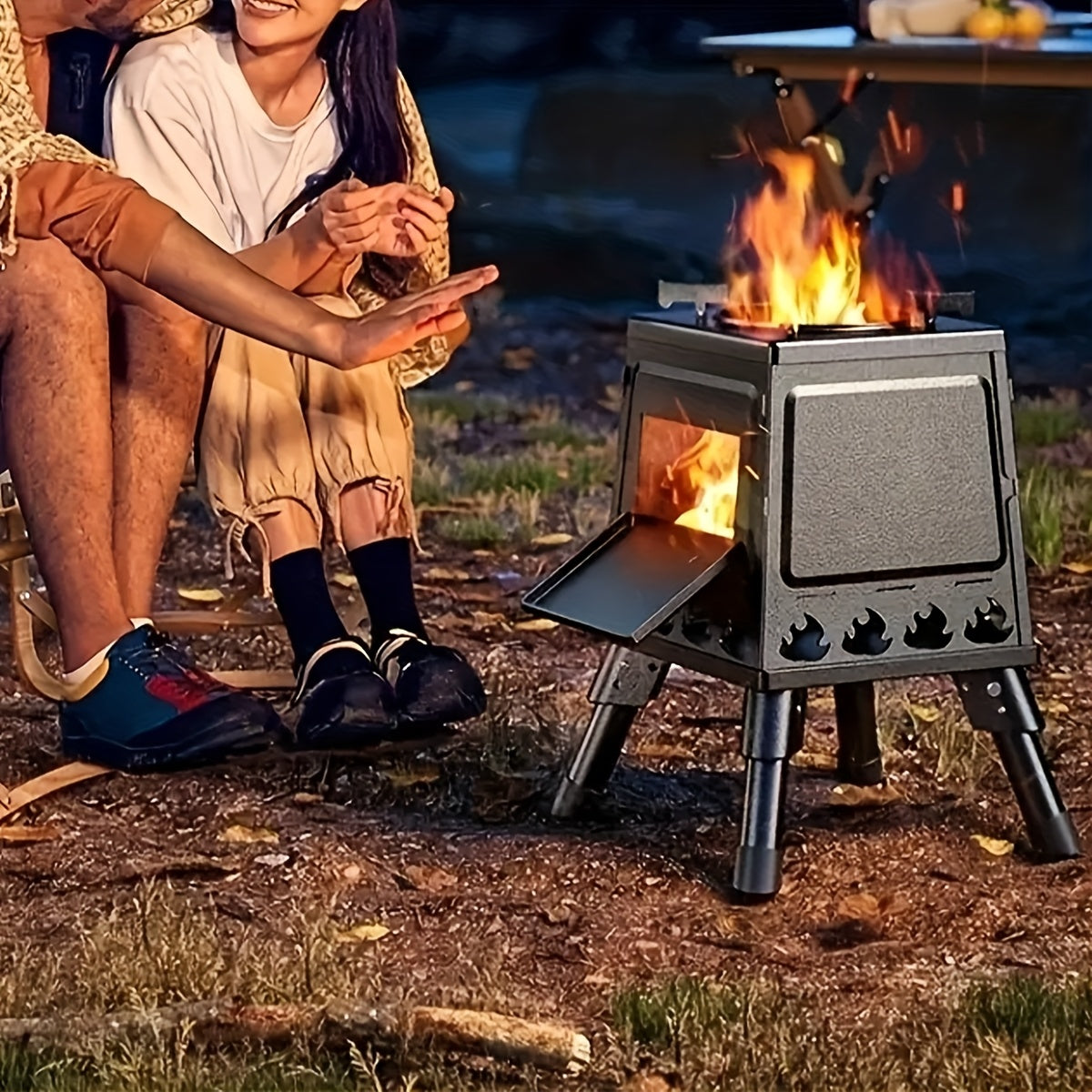 Portable Cast Iron Wood Burning Camp Stove for Outdoor Cooking, Hiking & Camping