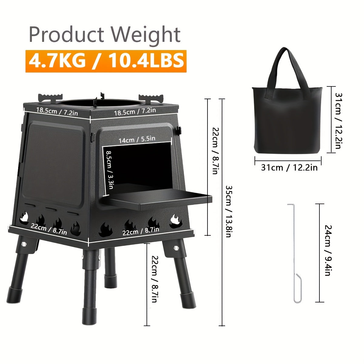 Portable Cast Iron Wood Burning Camp Stove for Outdoor Cooking, Hiking & Camping