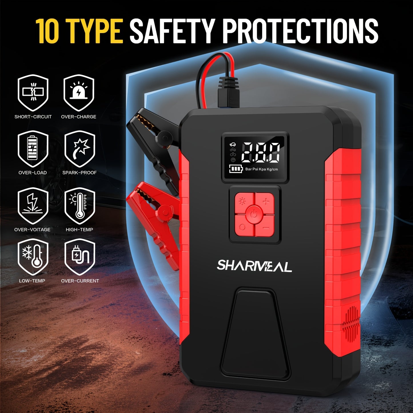 500A 12V Jump Starter with Air Compressor – Power Bank, Tire Inflator, USB-C, LED