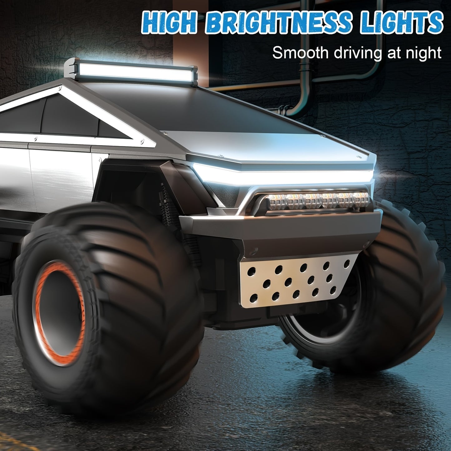 RC Monster Truck 4WD Remote Control Car Off-Road Toy with LED Lights for Kids 6+