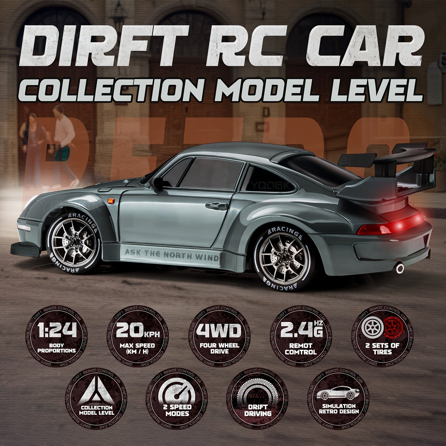 1:24 RC Drift Racing Car – 2.4GHz High-Speed Remote Car with Lights & Tires Moktan Sabai