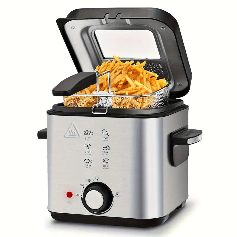 1500W Electric Deep Fryer with Basket, 84.5oz Family Size, Adjustable Temp & Easy Clean