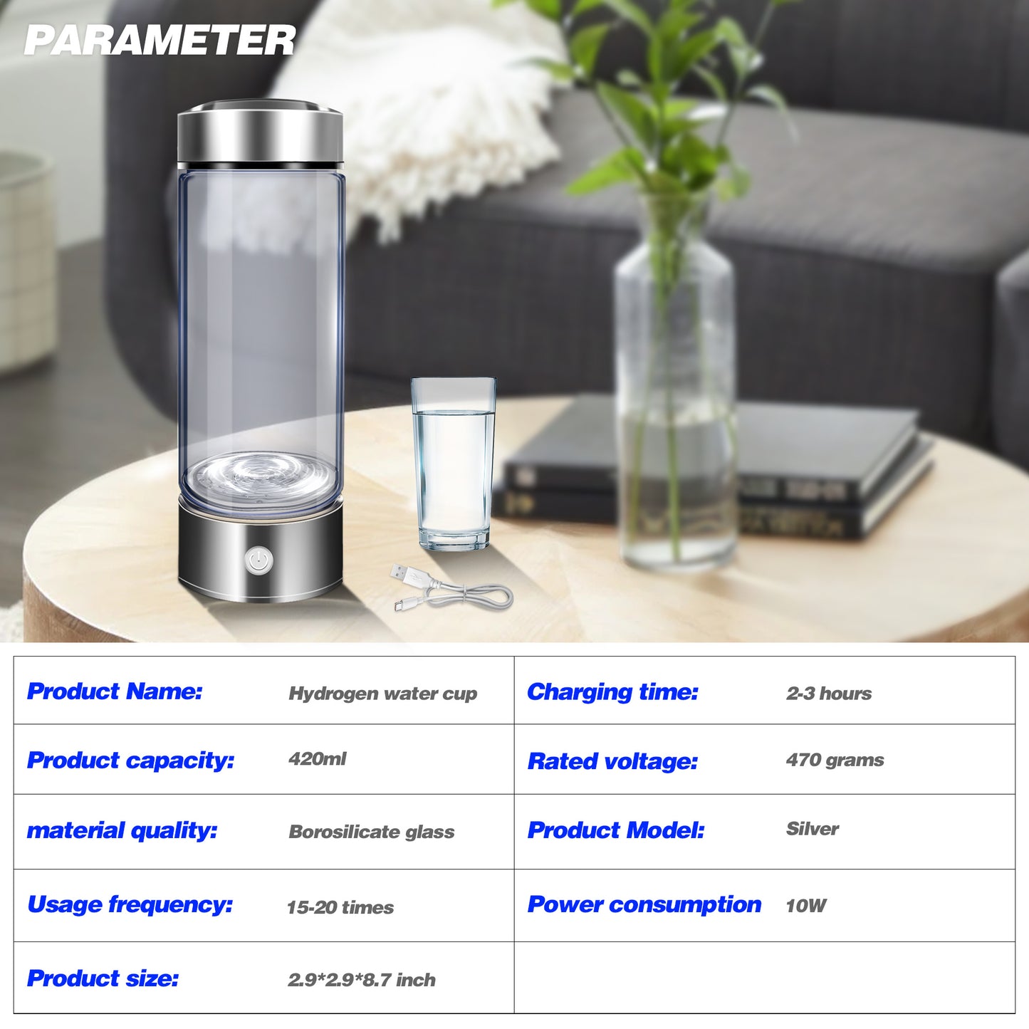 Hydrogen Water Bottle – 420ml Portable Ionizer for Office, Travel & Hydration Moktan Sabai