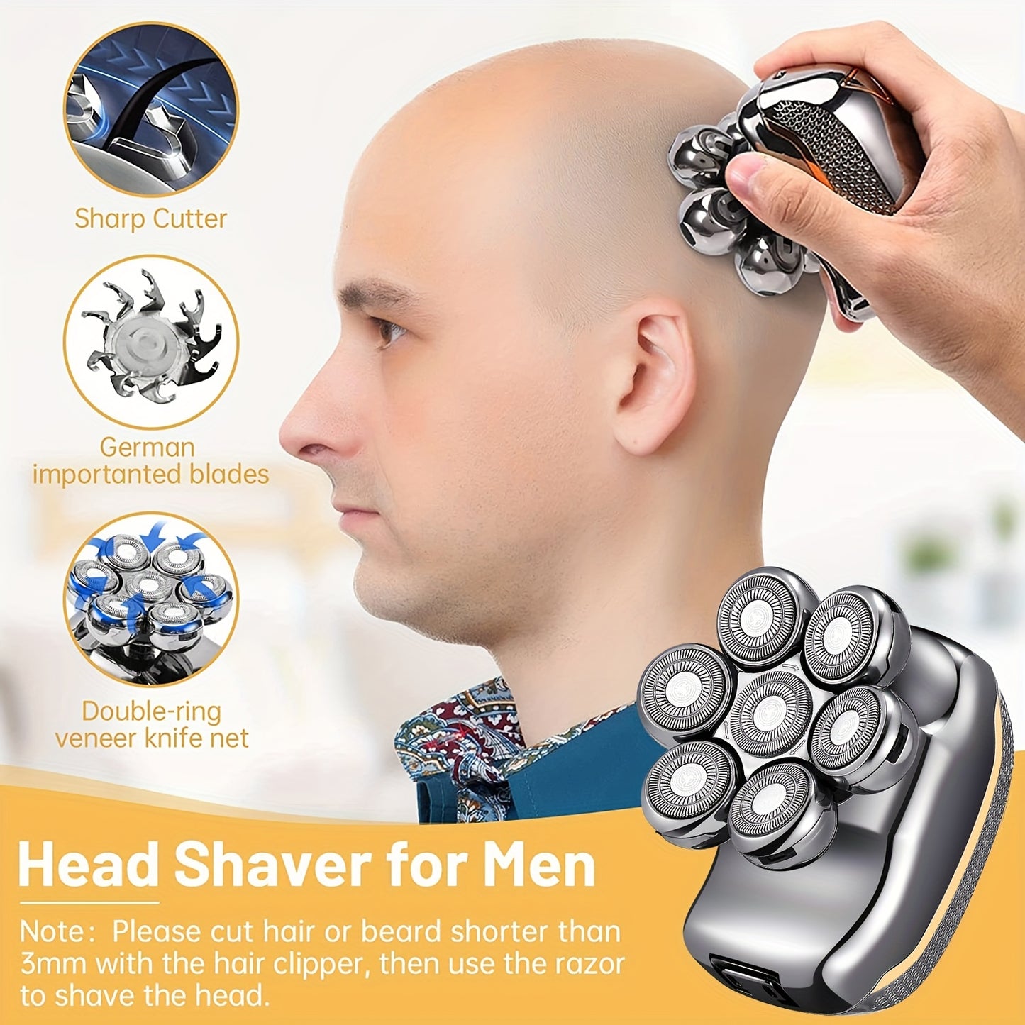 6-in-1 Rechargeable Head Shaver for Men – Wet Dry Razor, Beard Trimmer, Clippers