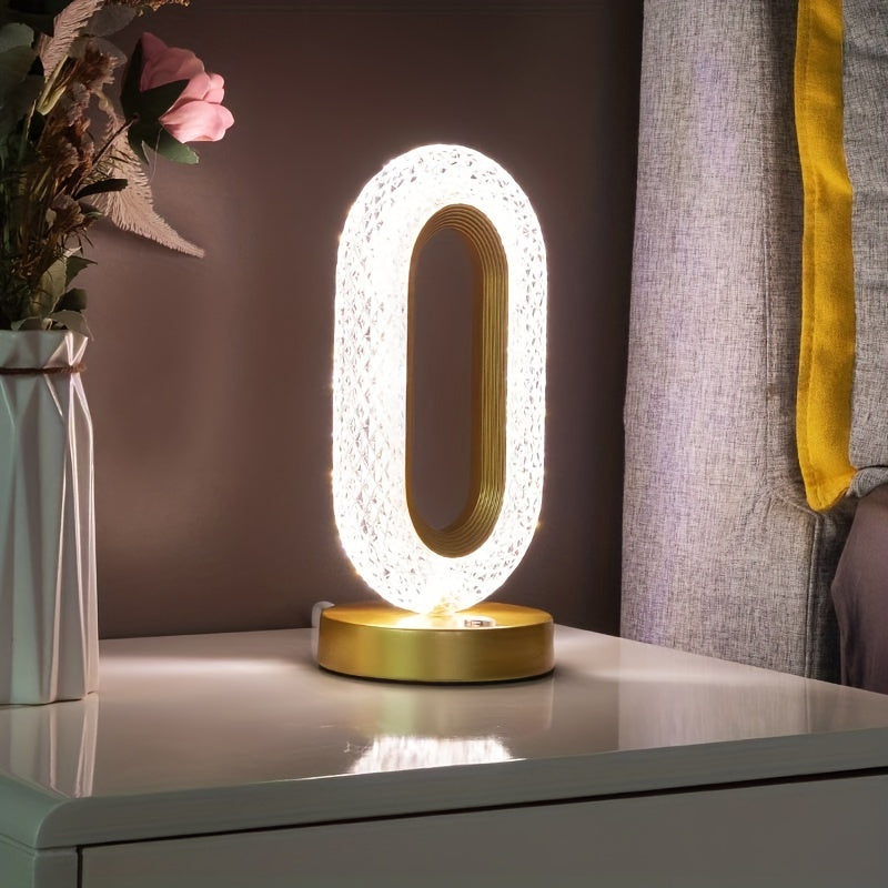 Oval Crystal Table Lamp – USB Charging Luxury Night Light for Bedroom & Office Decor