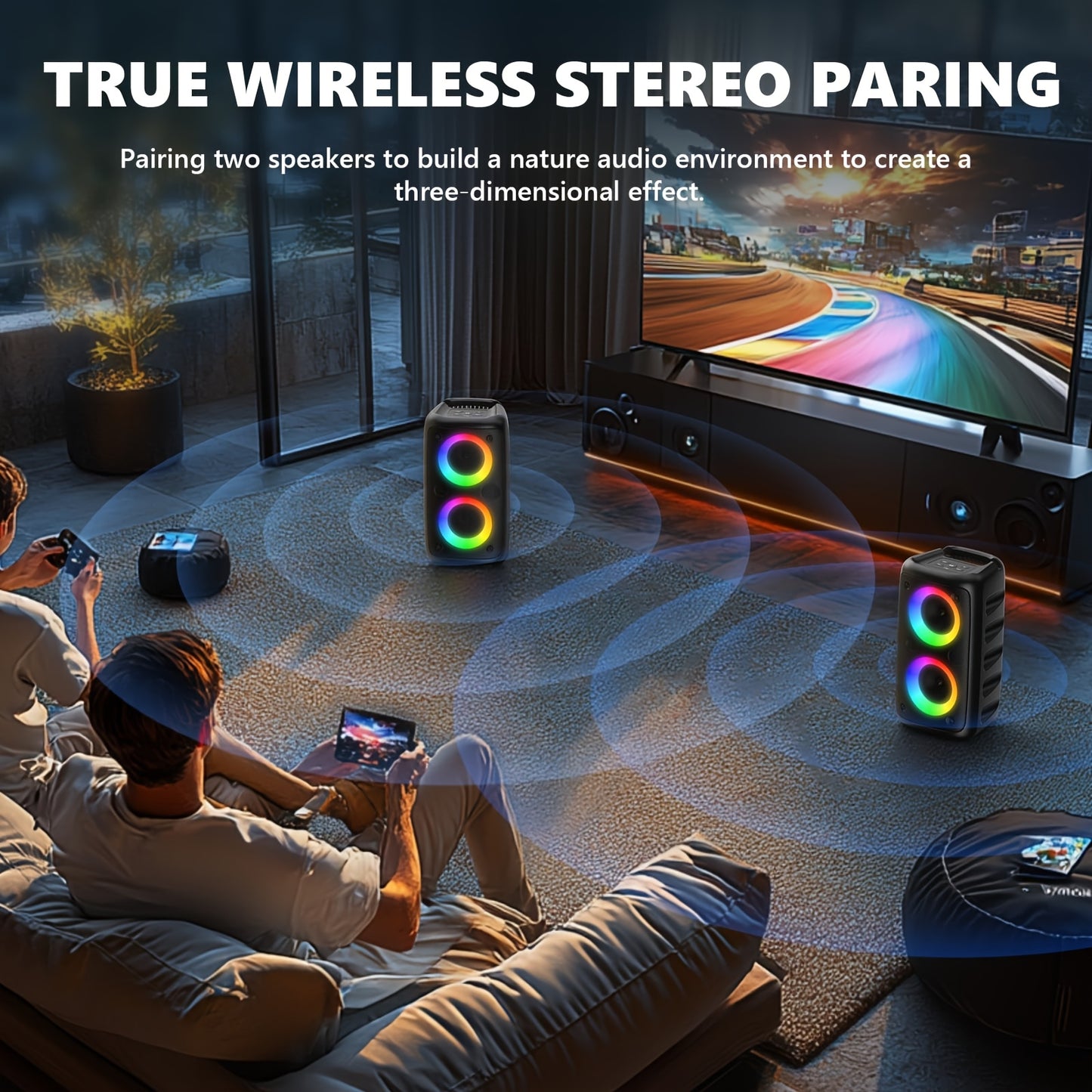 Karaoke Machine with Wireless & Wired Mics, Bluetooth Speaker with LED Lights for Party & Home