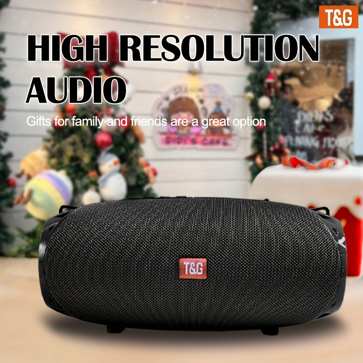 Portable Bluetooth Speaker with TWS Stereo, FM, USB/TF Card, Mic, Hi-Res Audio