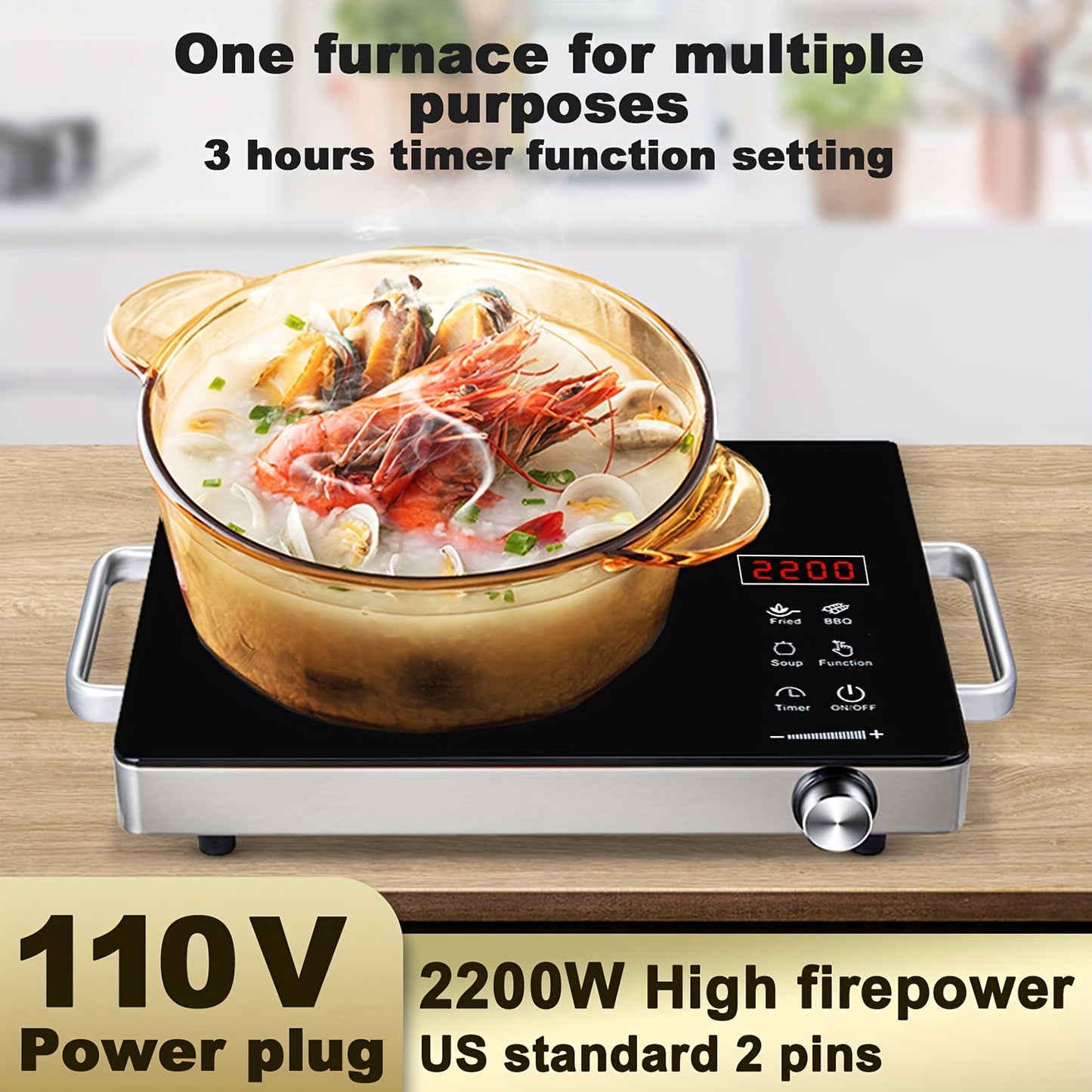 2200W Electric Ceramic Stove, Infrared Induction Cooktop Burner for Home Cooking
