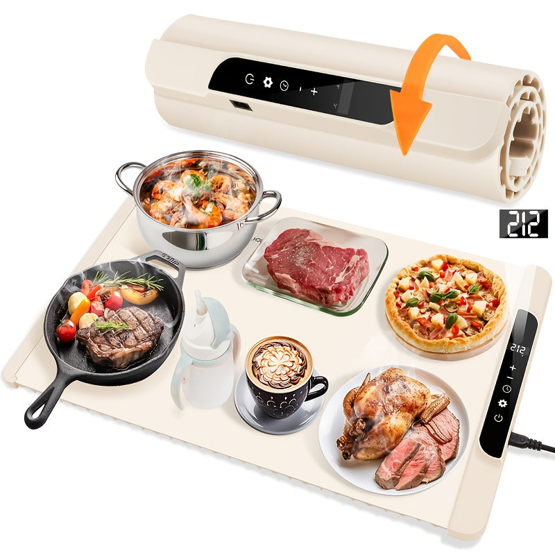 Electric Food Warming Pad with 11 Heat Levels & 10H Timer, Foldable Silicone Buffet Tray