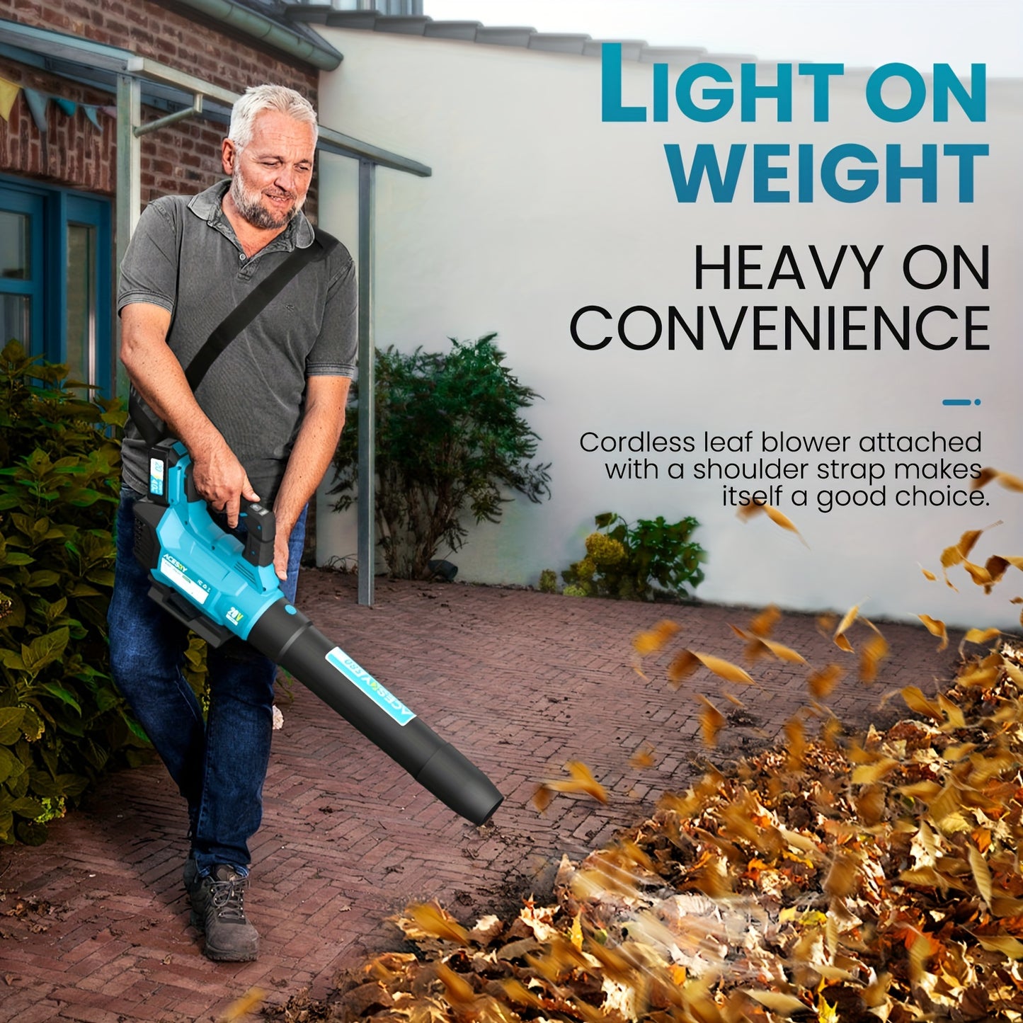 Powerful Cordless Leaf Blower 580CFM 2x4.0Ah Battery, 3-Speed, Lightweight