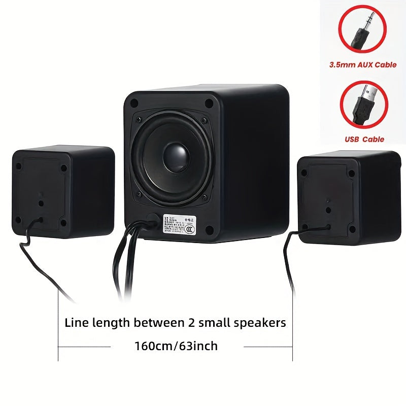 2.1 Stereo USB Desktop Speaker with LED Lights, Wired PC Speaker for Gaming & Laptop
