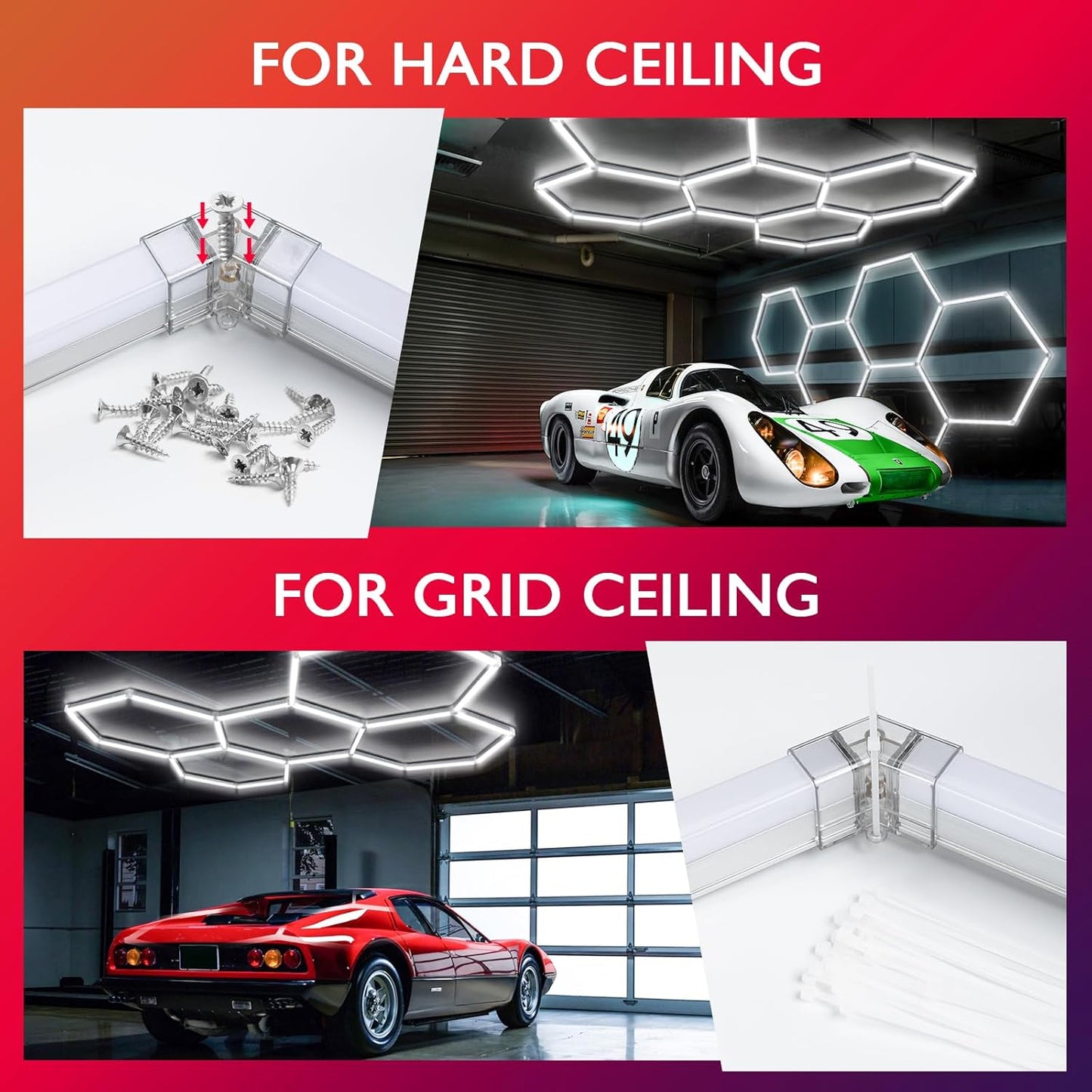 Hexagon LED Garage Lights (24 Pack) | Super Bright Ceiling Light System