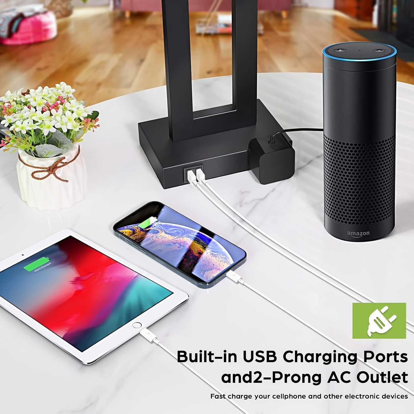 Touch Table Lamps Set of 2, USB, 3-Way Dimmable, Bedside Nightstand Lamp