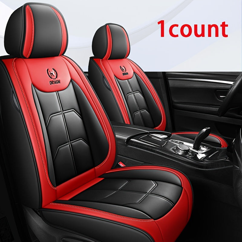 Black PU Leather Front Car Seat Covers – Red Stitching for Sedans, SUVs, Trucks