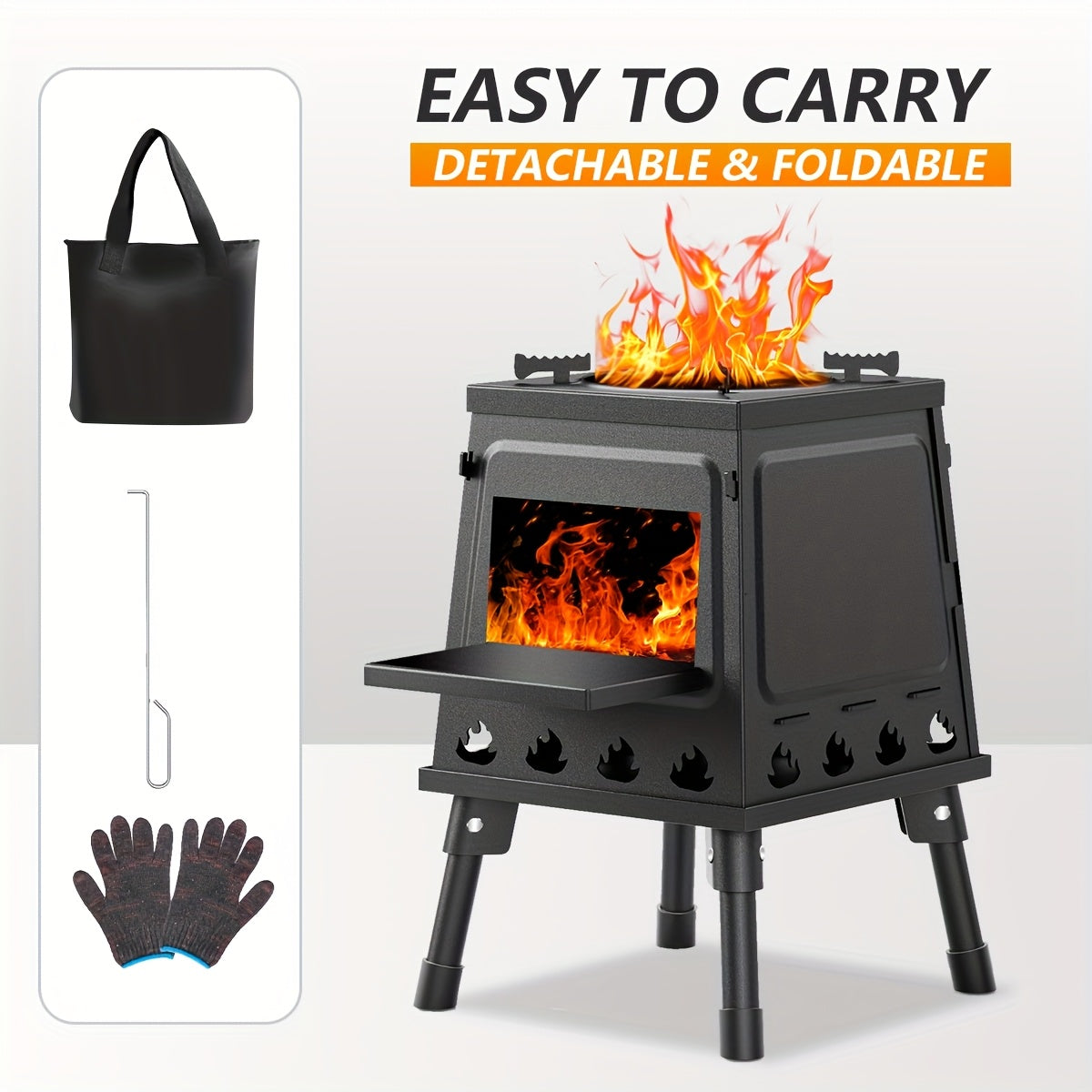 Portable Cast Iron Wood Burning Camp Stove for Outdoor Cooking, Hiking & Camping