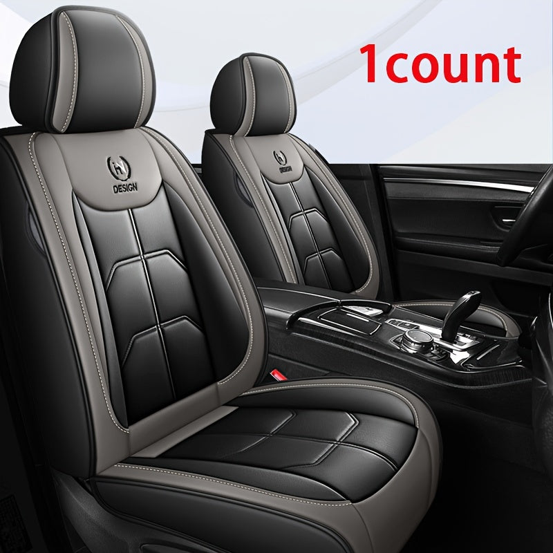 Black PU Leather Front Car Seat Covers – Red Stitching for Sedans, SUVs, Trucks