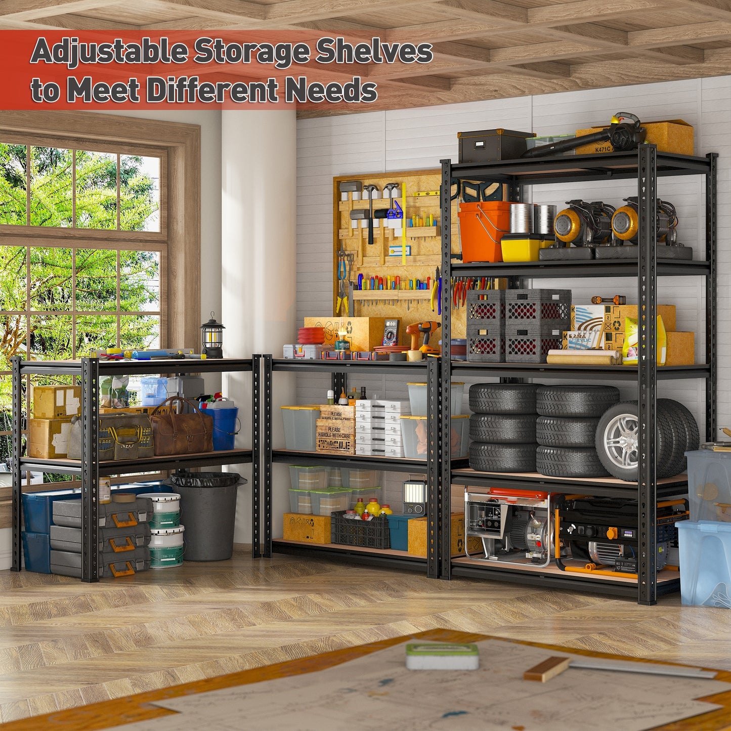 2000LBS Heavy Duty Garage Shelving – 5 Tier Adjustable Metal Storage Rack, Black