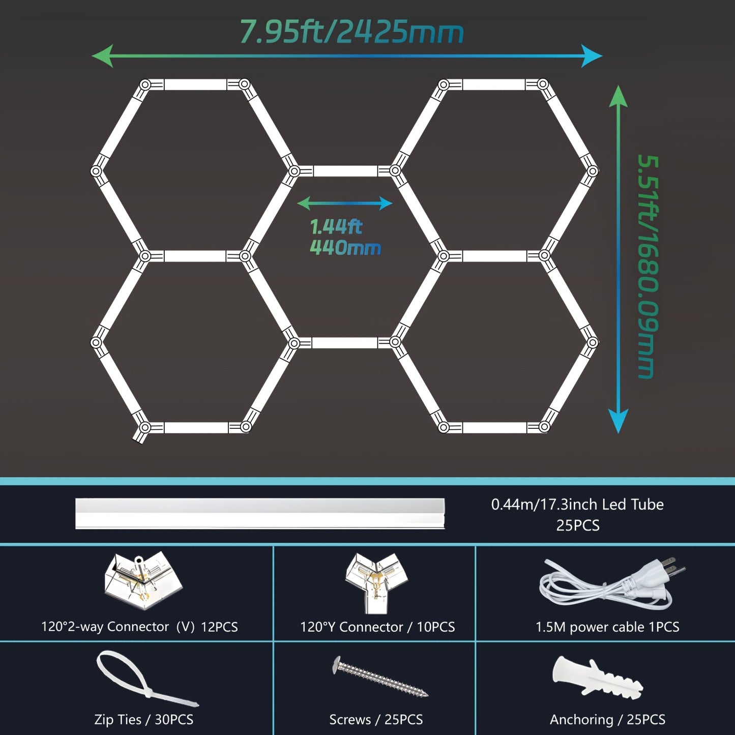 Hexagon LED Garage Lights (24 Pack) | Super Bright Ceiling Light System