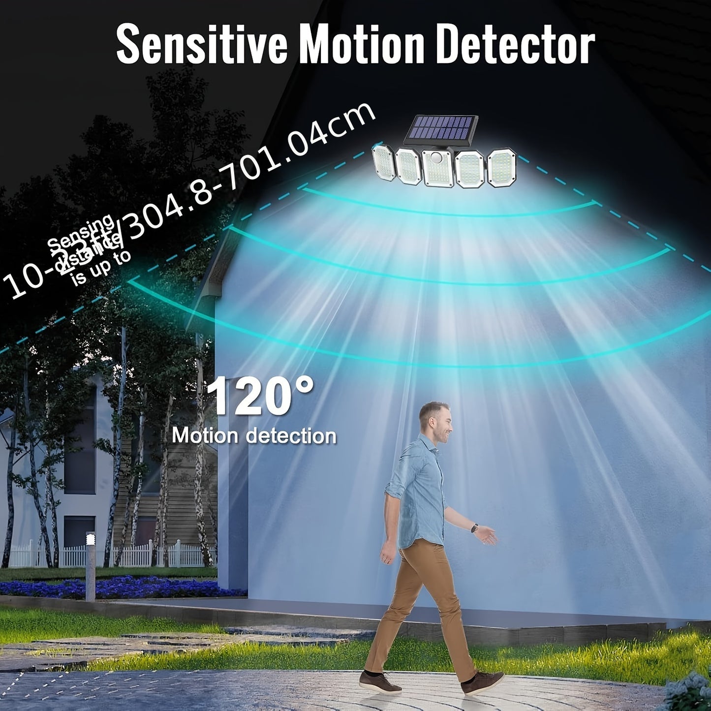 Solar Motion Sensor Flood Light – 300 LED, 5-Head, 7000K, Remote, Outdoor Use