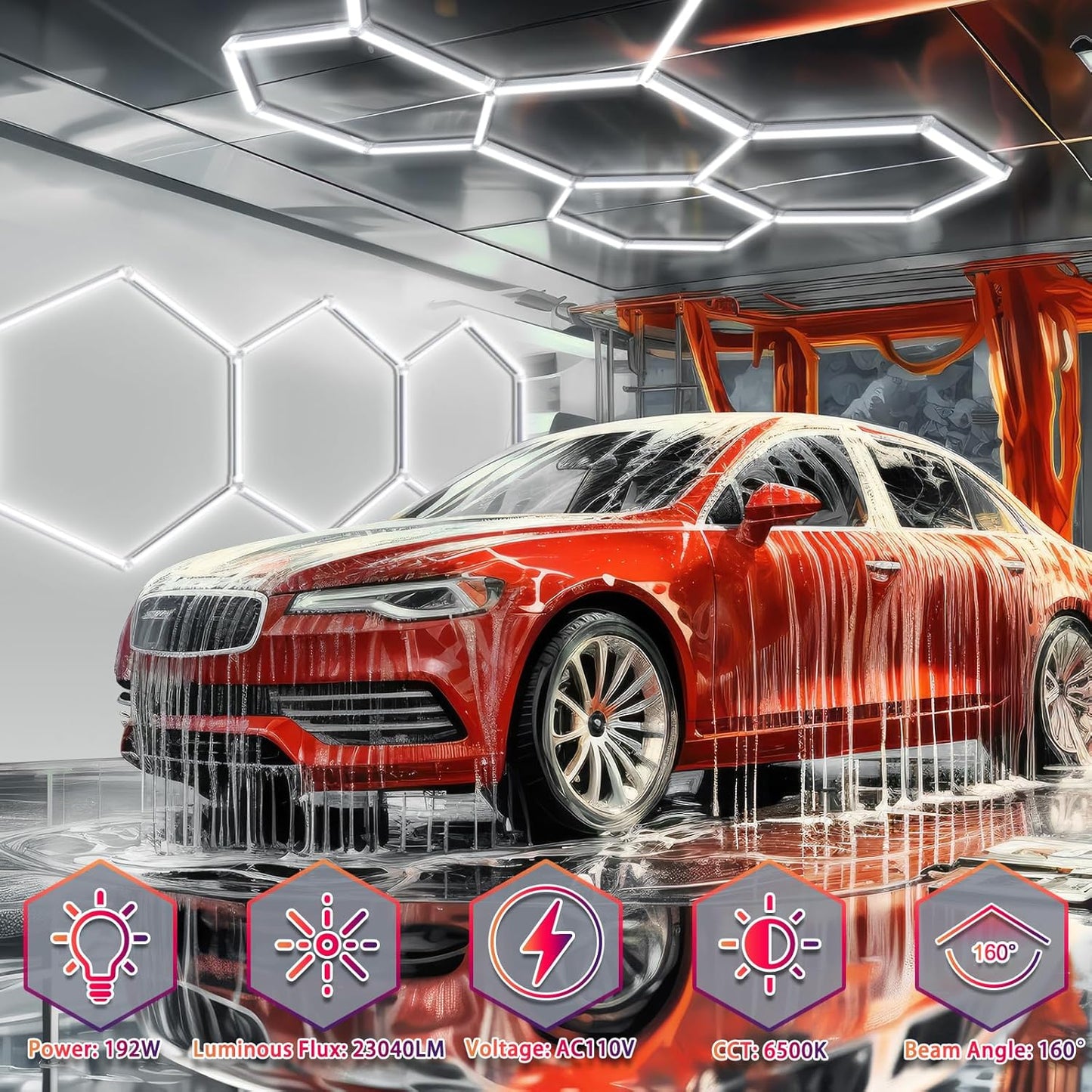 Hexagon LED Garage Lights (24 Pack) | Super Bright Ceiling Light System