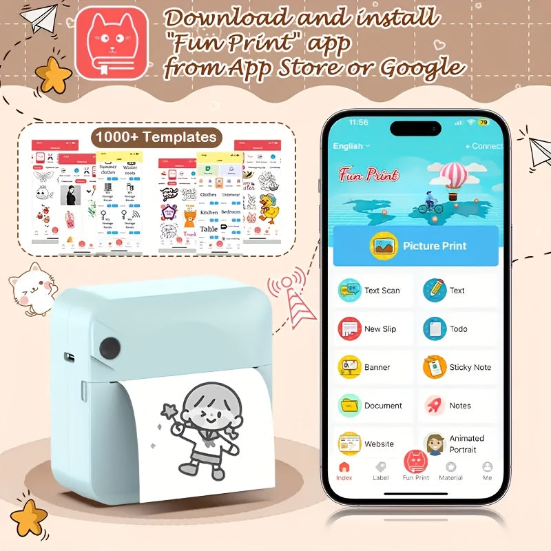 Pocket Thermal Sticker Printer – Inkless Mini Bluetooth Printer with Paper Roll