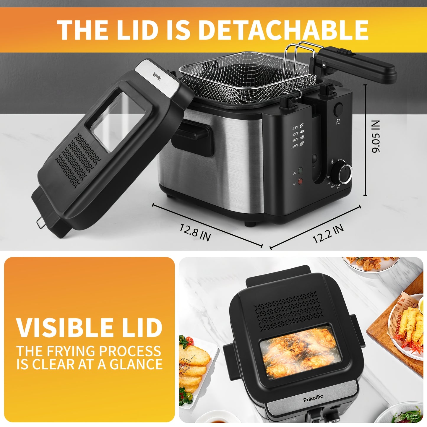 1500W Electric Deep Fryer with Basket, 84.5oz Family Size, Adjustable Temp & Easy Clean