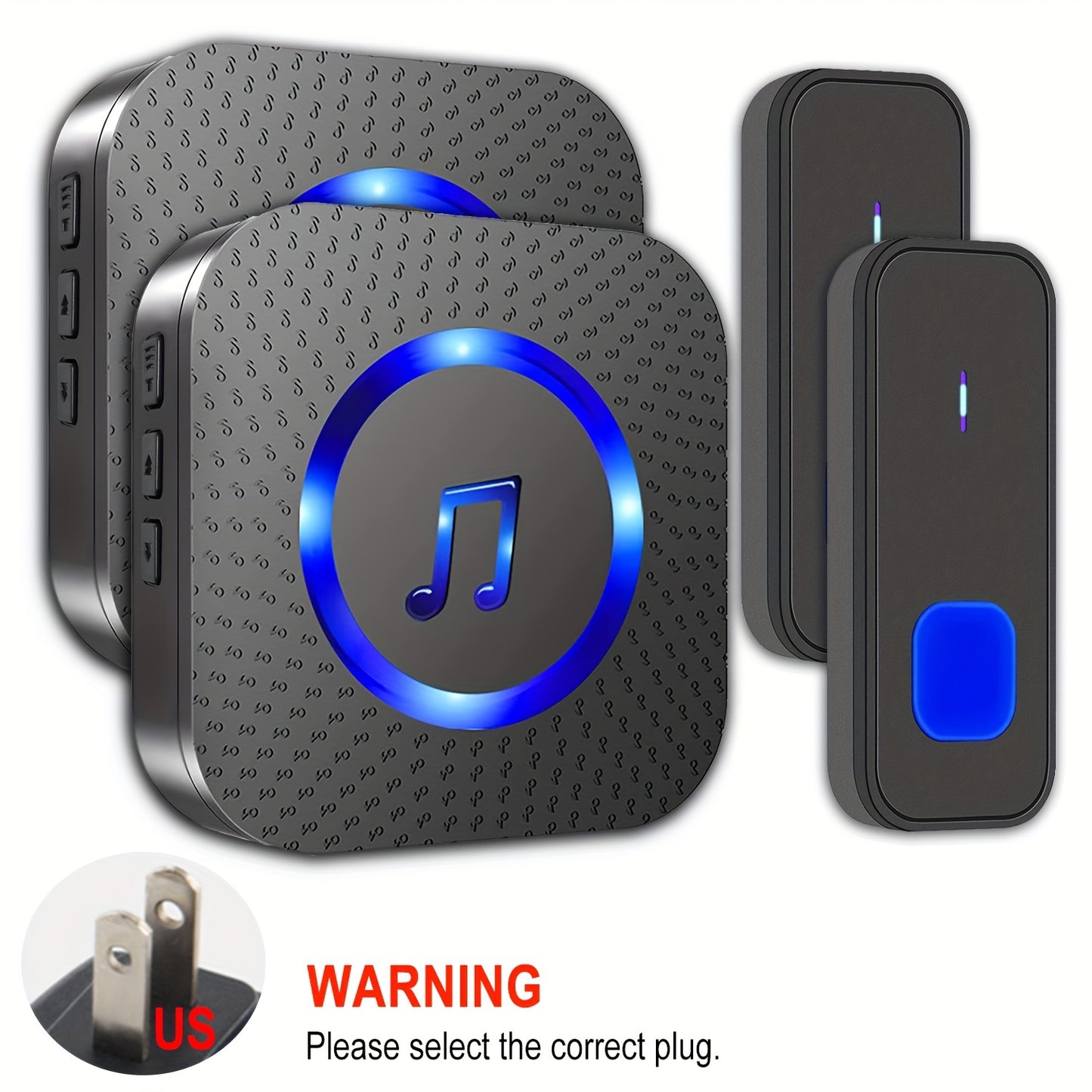 Wireless Doorbell System with 2 Transmitters & 2 Plug-in Receivers, 1000ft Range