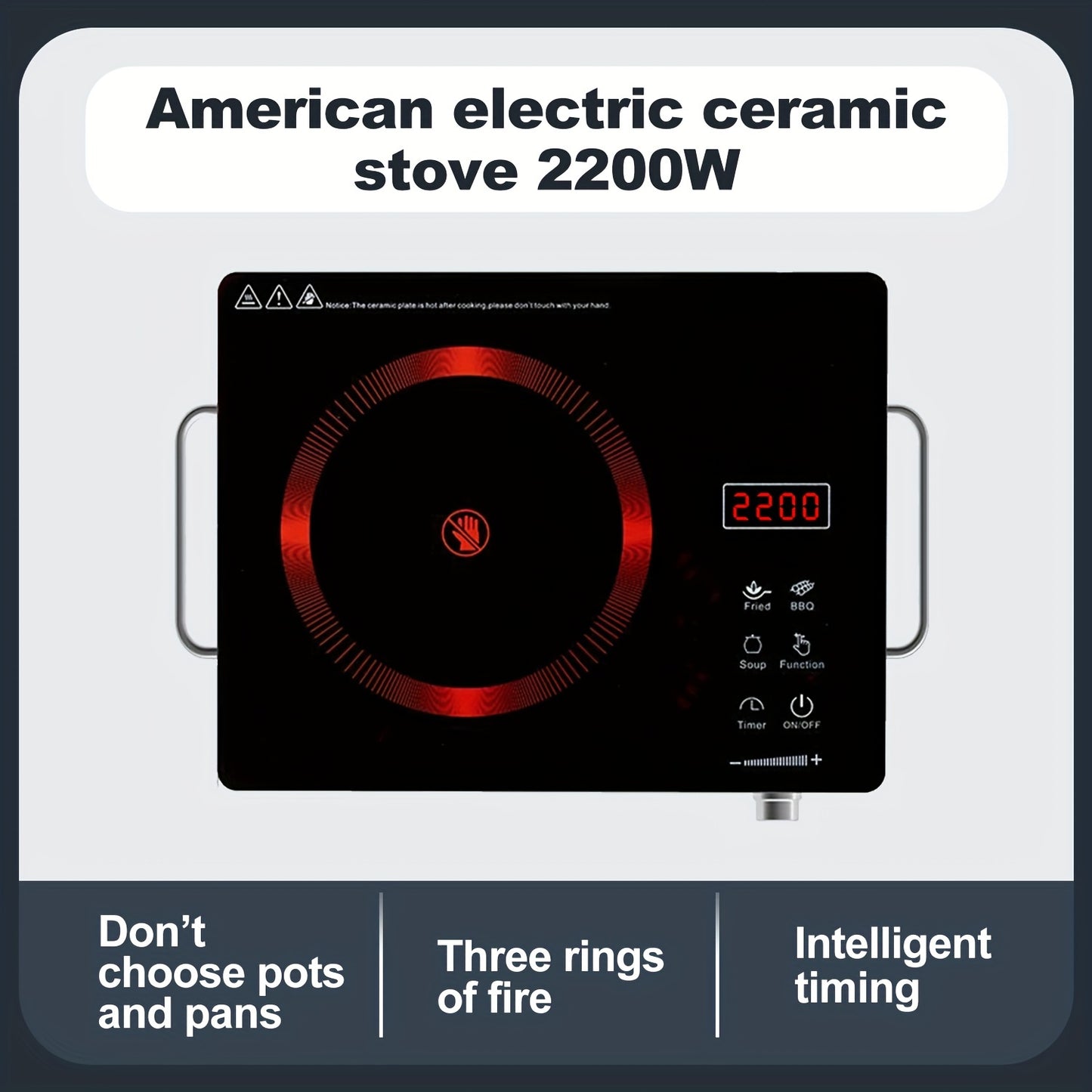 2200W Electric Ceramic Stove, Infrared Induction Cooktop Burner for Home Cooking
